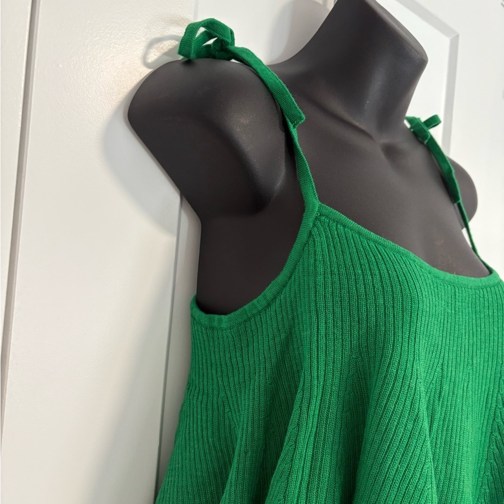 J.Crew Cropped Flounce Kelly‎ Merino Wool Tiered Green Tank Top Size Small - Picture 4 of 10